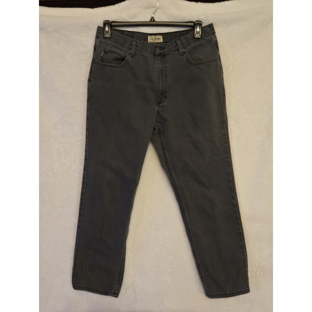 LL Bean Mens 35x29 Denim Jeans Faded Black Classic Fit‎ Straight Leg